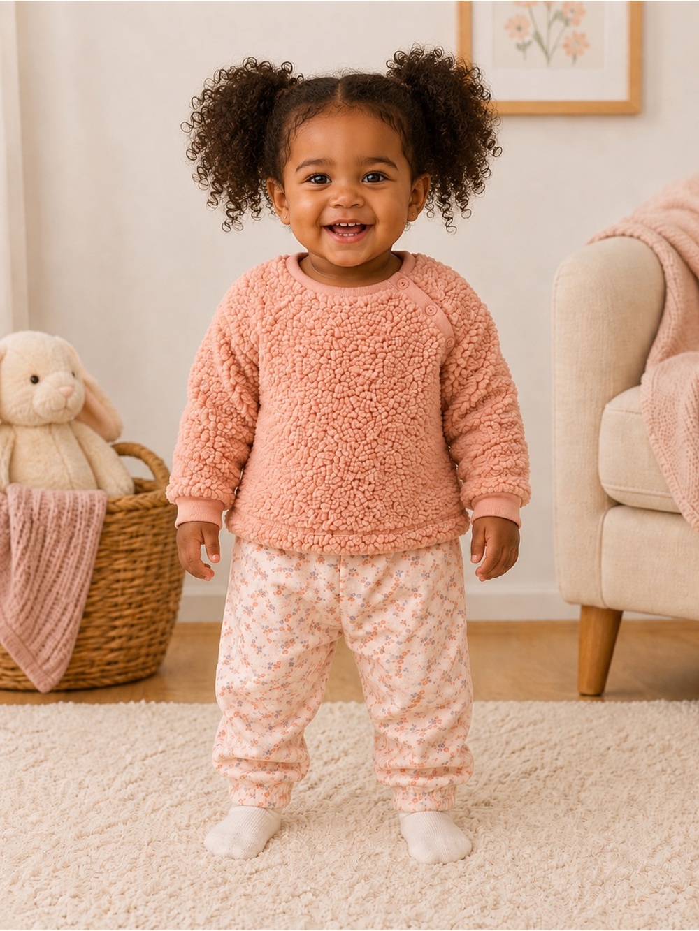 Nordstrom's Baby Peach Sherpa Pullover and Floral Jogging Pants Size 6 mo- 2 pcs